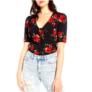 BP x Claudia Sulewski Rose Tie Neck Top Sz S